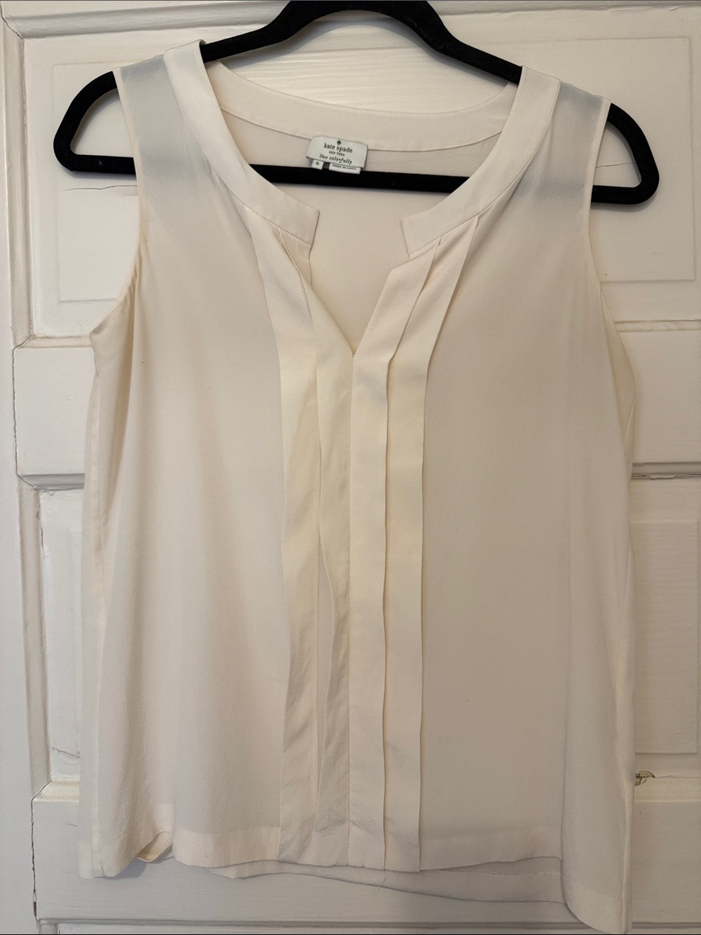 Kate Spade Silk Cream Sleeveless Pleat-Front Blouse